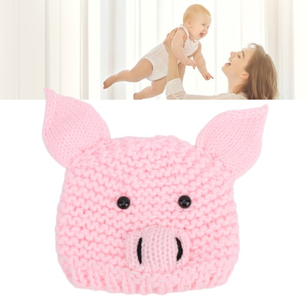 Baby Fotohatt med Cartoon Djur, Söt Stickad Hatt i Bomull för Spädbarn, Tillbehör, Rosa