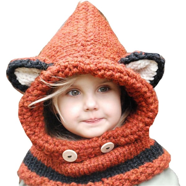 Fox Knitted Wool Beanie Set Vinterscarf för barn United