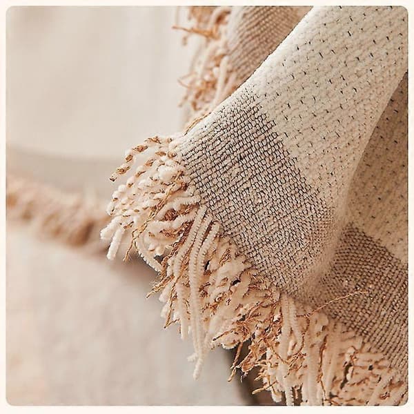 Vendbart Chenille Sofabetræk, Tæppe til Hunde, Multifunktionelt Sofabetræk, Geometrisk Linjemønster, Skridsikkert, med Kvast (Farve Beige)