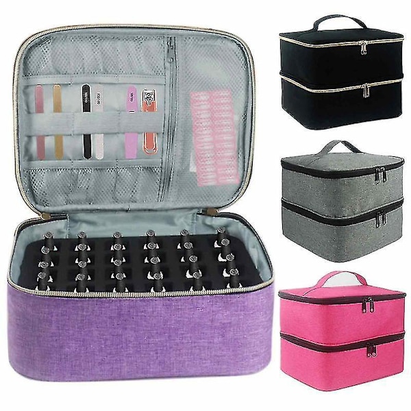 Double-layer Nail Polish Storage Bag - Holds 30 Bottles Gray