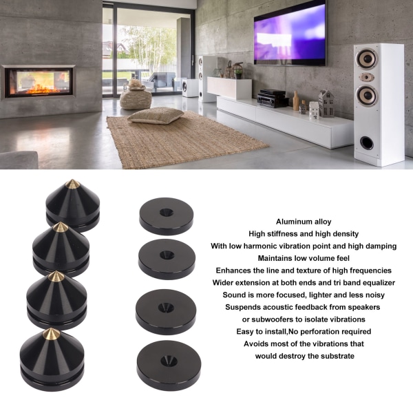 4st svart högtalarisoleringsfotdyna för skivspelare Subwoofer högtalarförstärkare