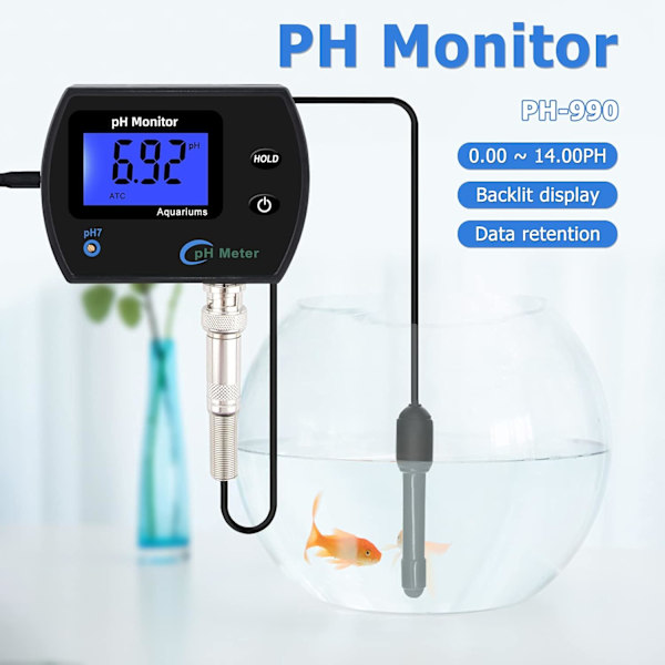 PH-måler - PH-måler Vandkvalitetsmonitor Tester LCD-display BNC-interface Probe til akvarier hydroponics (EU)