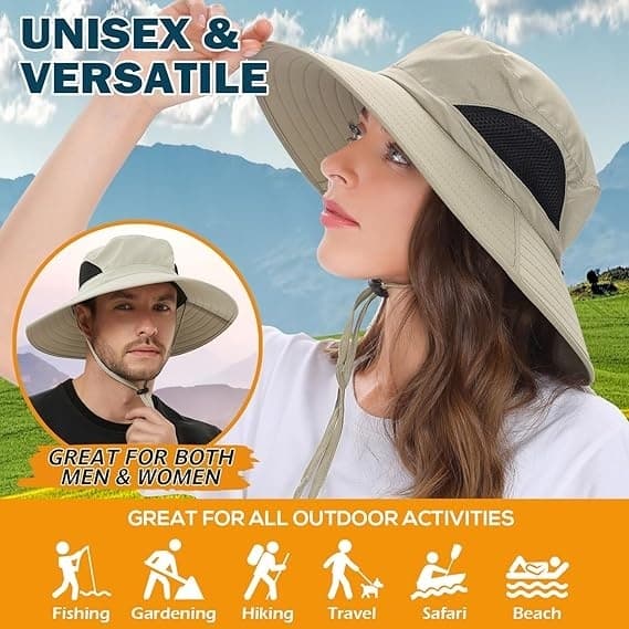 Unisex solhatt, vanntett hatt sammenleggbar, beige