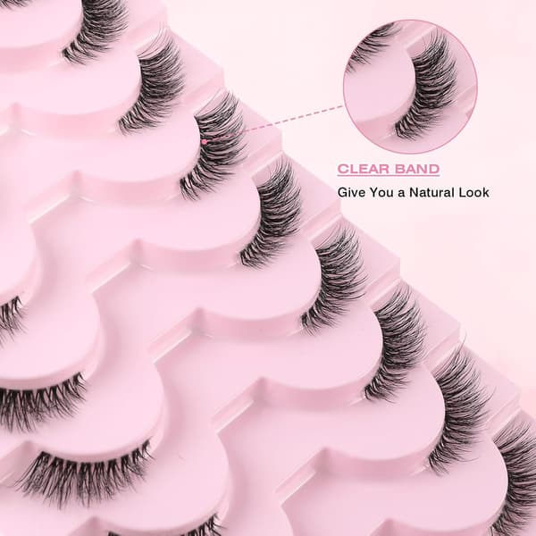 False Eyelashes Clear Band Half Lashes Natural Look 10 Pairs Cat Eye Thin Corner Lashes