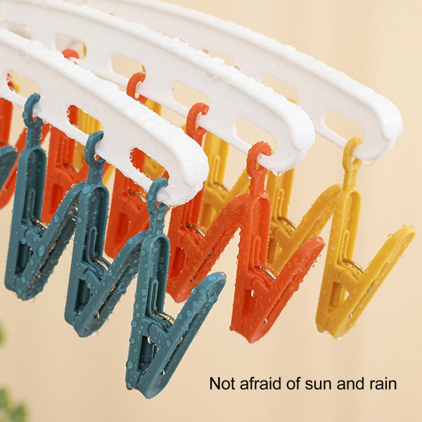 Torkställning med plastklämmor för strumpor, rak stång för kläder, resevänlig, portabel, vit och gul