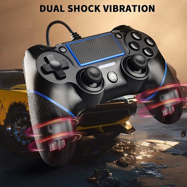 Kablet gamepad til PS4 - Dobbelt vibration, skridsikkert greb og kabel