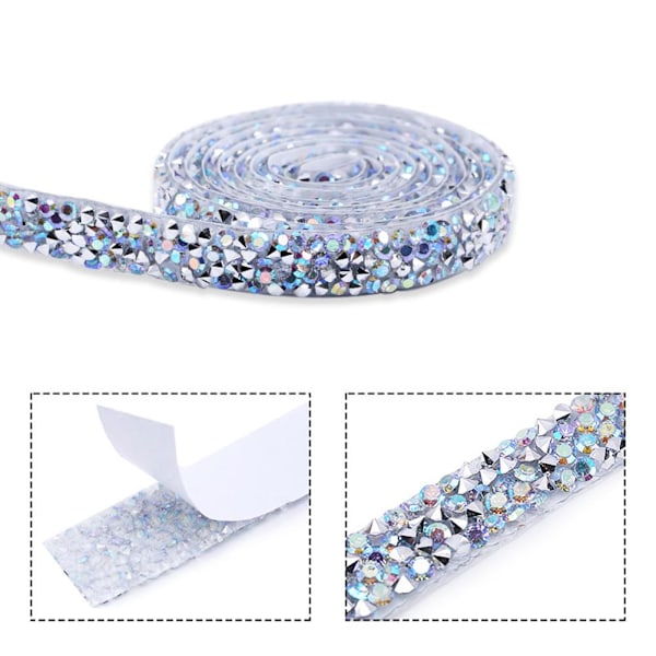 Kristall Rhinestone Band Självhäftande Fleranvändningsbar Rhinestone Bling Wrap för Bröllop Födelsedag Dekorationer Vit AB10mm