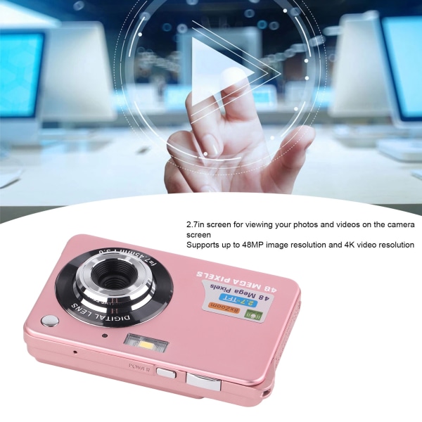 Vaaleanpunainen 4K-digitaalikamera – 48 MP, 2,7 tuuman LCD-näyttö, 8x zoom, tärinänvaimennus, vloggaaminen ja valokuvaus, jatkuva kuvaus