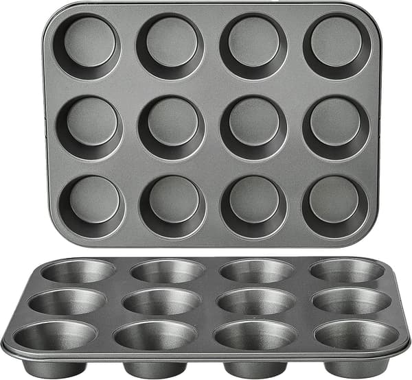 Non-stick rund muffinform i kulstofstål, 2-pak, grå