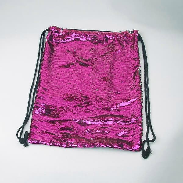 Glitter Drawstring Bag Sequin Bag for Shopping Travel Rose Red Silver