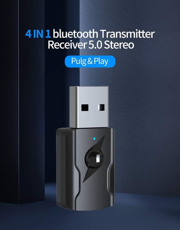 USB Bluetooth 5.0-adapter, USB Bluetooth-lydsender 5.0-mottaker Bluetooth-adapter med 3,5 mm lydkabel for PC/TV/bil/høyttaler/MP3/hodetelefoner
