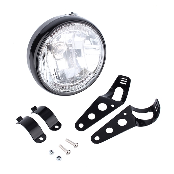 7" Universal 12V H4 35W rund motorsykkel Gul LED-hodelykt med svart brakett