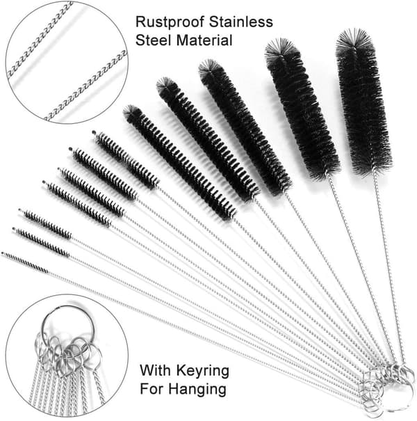 Bottle Brushes for Cleaning Small Tubes, Cleaning Brush, Reusable Straw Brush, Black