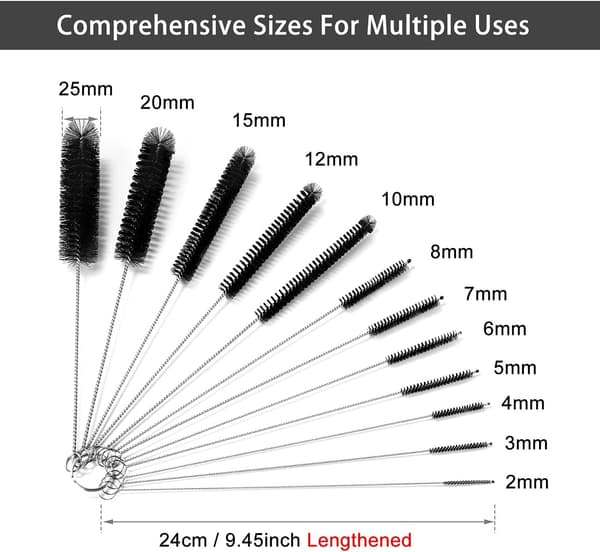 Bottle Brushes for Cleaning Small Tubes, Cleaning Brush, Reusable Straw Brush, Black