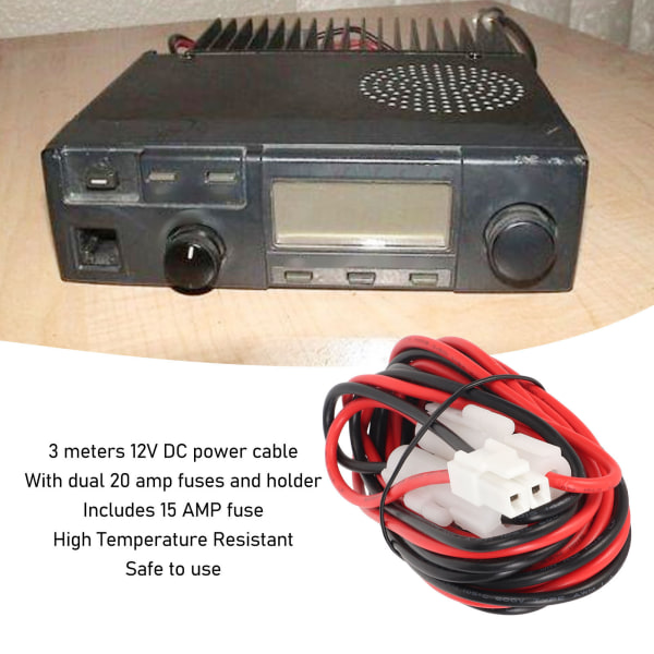 12V DC-strömkabel för bil till Kenwood Mobilradio TK7180 TK8180 TK7302 TK8302 TK7360 TK8360 NX820 - 3 meter