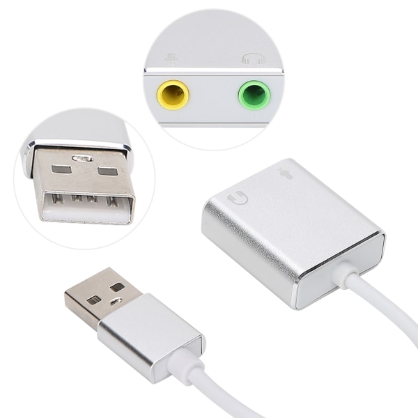 Externt USB 2.0 ljudkort 3D Virtual 7.1 Channel Audio Adapter 3,5 mm för telefon PC Laptop