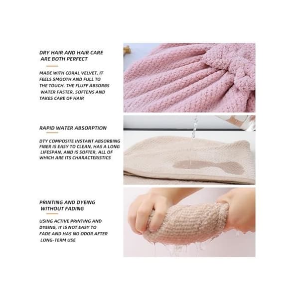 3-delt hårtørringshætte, håndklædehætte til hår, mikrofiber badehætte, blødt håndklæde, badehåndklæde til kvinder