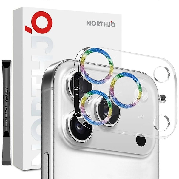 NORTHJO Camera Lens Protector for iPhone 17 Pro, Glitter Bling Circles, Tempered Glass HD Clear 3D Full