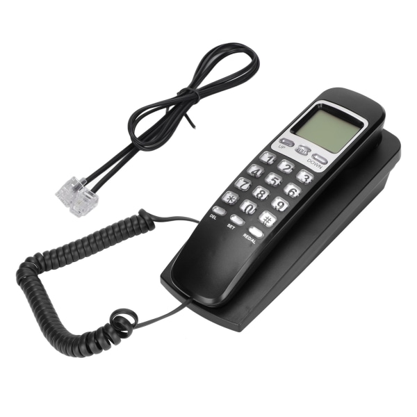 KXT777CID med sladd för väggtelefonkalender LCD-skärm Återuppringningsfunktion Fast telefon med sladd för hotell hemmakontor (svart)