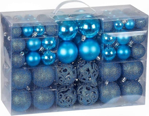 100 Shatterproof Christmas Ornaments Set with Hanging Hooks & String - Petrol Blue Tree Decorations