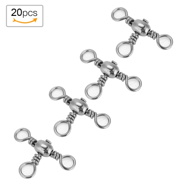 20 stk. Holdbare Fleksible Trevejs Rullesvirvler Triple Swivel Fiskekonnektorer (3#)