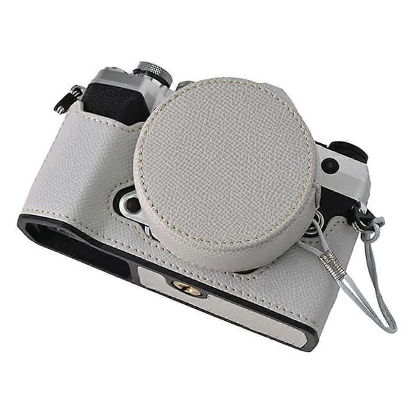 Leather Camera Half Body Case with Lens Cover and Shoulder Strap for Olympus OM-5 - Grey