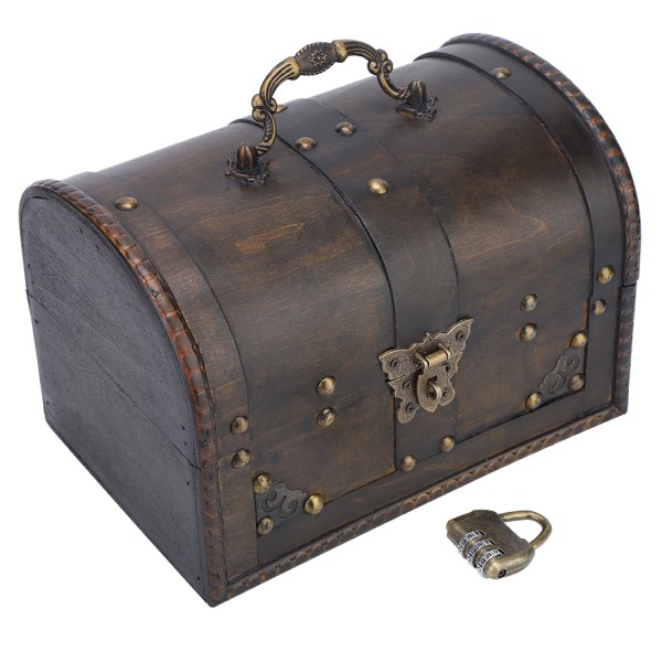 Handgjorda trä vintage smycken hållare förvaringsbox rekvisita med kodat lås