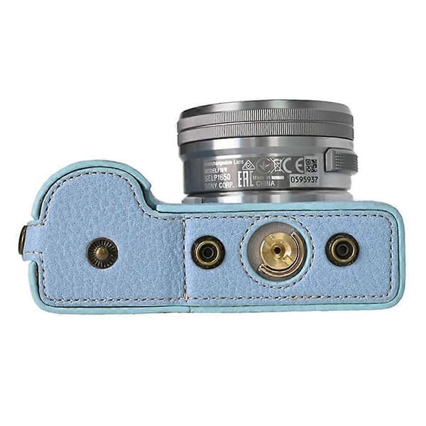 z8k Camera Case for Sony Alpha ZV-E10, Litchi Texture Leather Case G0q with Battery Hole + Strap - S