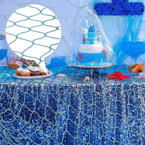 Havfrue og sjørøver nautiske fiskenettdekorasjoner for hav- og hav-temautstyr til strandfest, blå, 203,20 x 101,60 cm