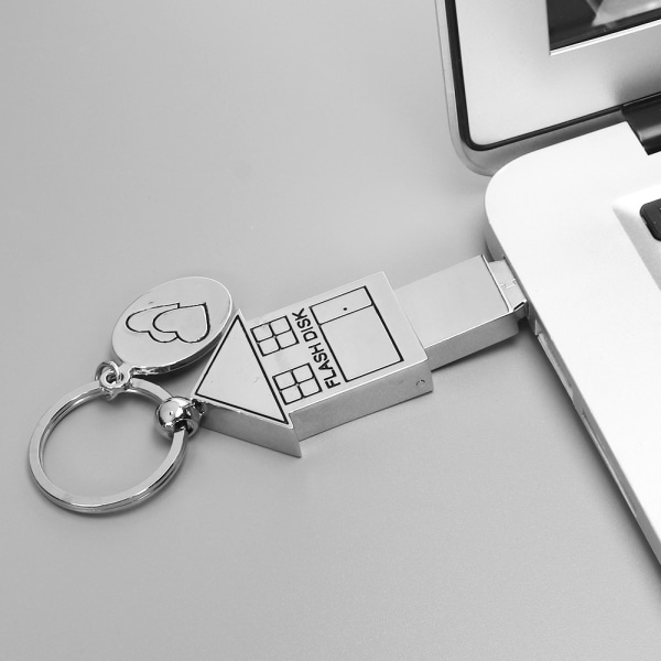16G Mini Bärbar Nyckelring House Shape USB U Disk för Windows Vista/7/10/Mac
