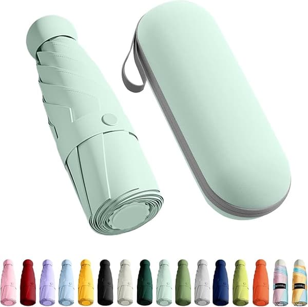 Reseparaply - Mini hopfällbart kompakt paraply med ask, 8 ribbor lätt bärbart paraply