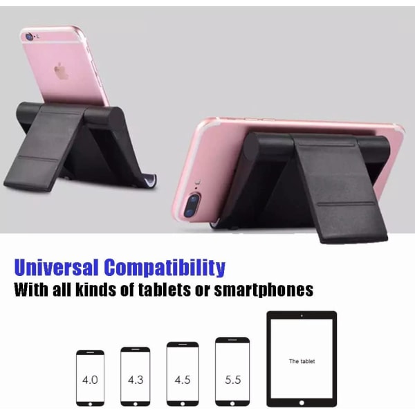 2 stk Black-Phone Holder Desktop Portable Black Phone Stand Sammenleggbar 360° justerbar smarttelefonholder for iPhone og Android Phone