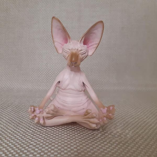 Sphynx Kat Mediterende Statue Sød Hårløs Kat Yoga Siddende Samlerfigur til Værelse Skrivebordsdekoration Grå