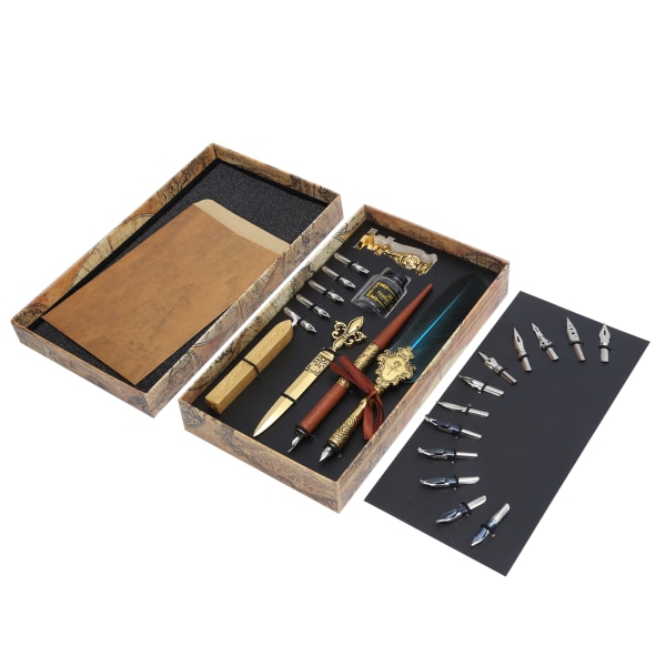 Fjäder Pen Set Kalligrafi Skriva Teckning Quill Dip Kit Vintage Art Craft CollectionSP248011R Lake Blue