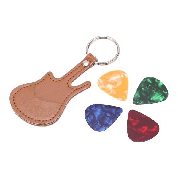 Mini Guitar Pick förvaringsväska PU Material Bas Pick Hållare med 4Pcs Picks Nyckelring Design