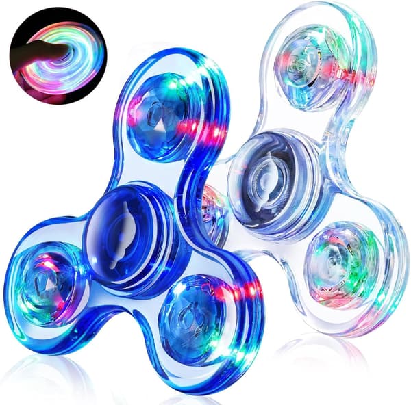 Fidget Spinner, 2-pack Kristall LED-ljus Fidget Spinners för barn och vuxna Ljus upp sensoriska Fidget Leksaker (Kristall + Blå)