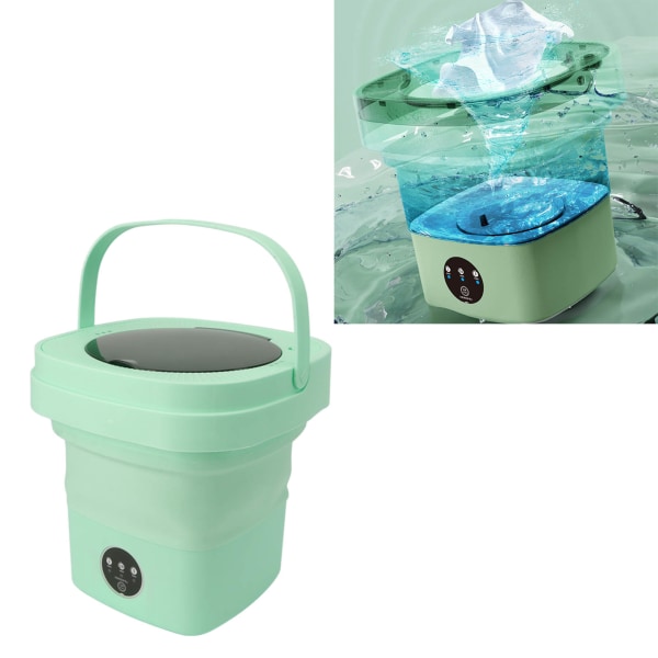 Bærbar sammenleggbar vaskemaskin - effektiv automatisk rengjøring og dehydrering, vannrør inkludert - grønn, amerikansk standard (1 stk)