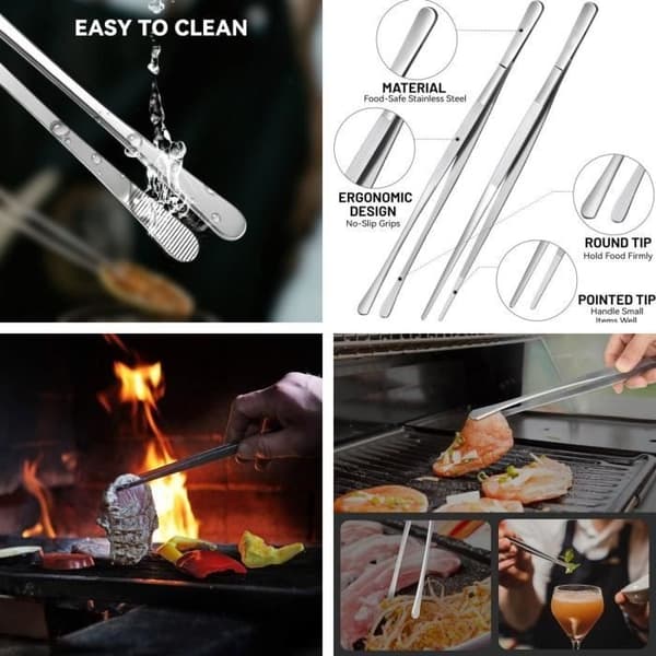 Køkkentang i rustfrit stål - Grilltang - 30 cm - Sølv