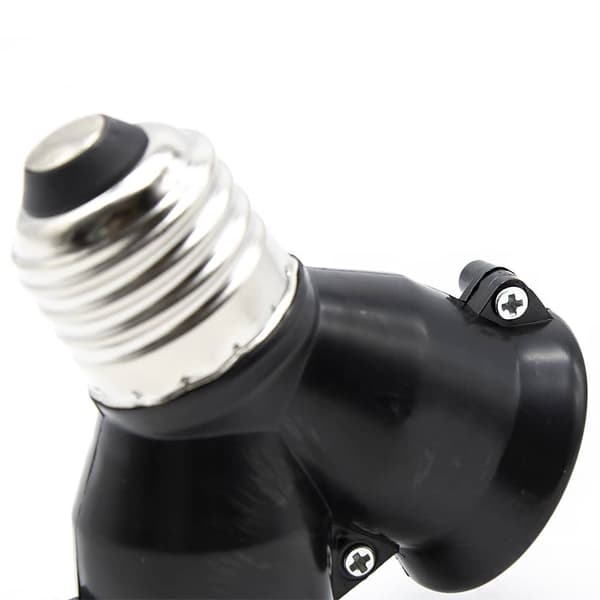 E27 Splitter Fatning | Dobbelt Base til Lamper | LED Pære Splitter | Maksimal Belastning 15W pr. Base | 2 i 1 | Sort