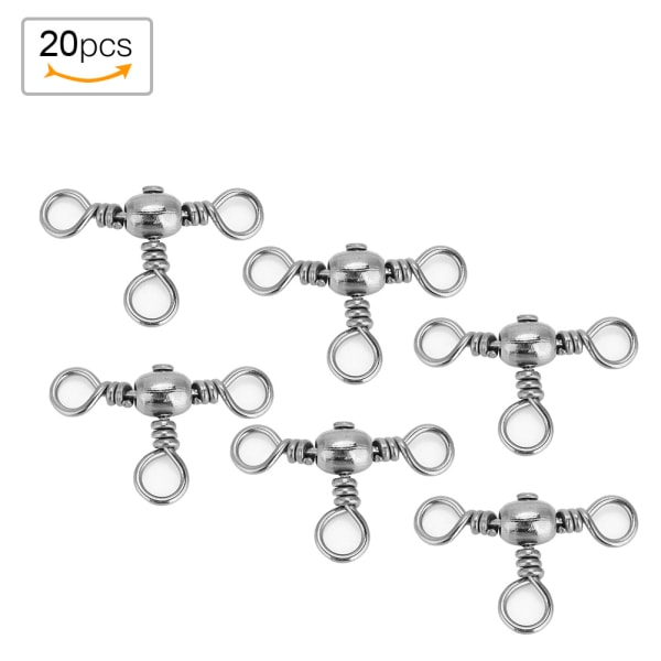 20 stk. Holdbare Fleksible Trevejs Rullesvirvler Triple Swivel Fiskekonnektorer (3#)