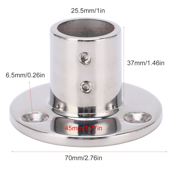Ruostumattomasta teräksestä valmistettu veneen kaiteen pohjaosa 25 mm / 1 tuuman putkelle - 90° kulma
