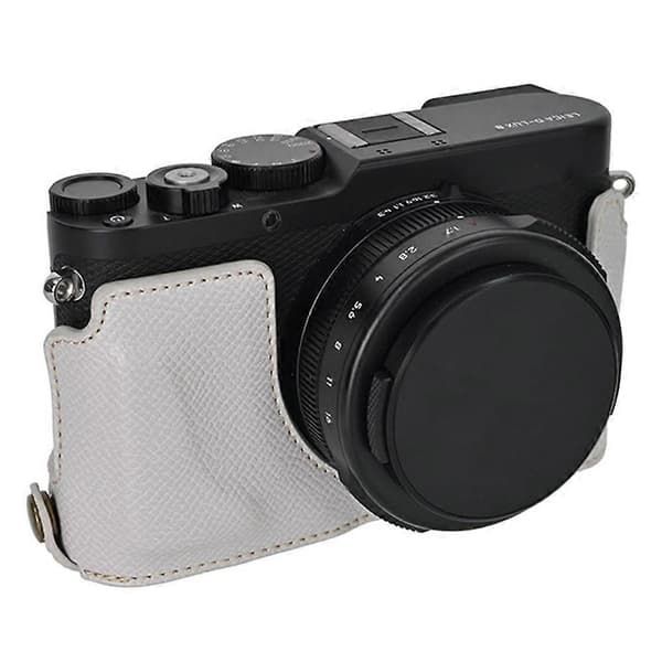 For Leica D-Lux 8 Camera Base with Lens Cap Shoulder Strap PU Leather Protective Case - White