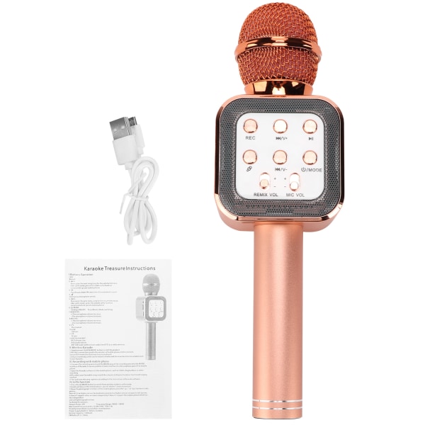 Trådlös mikrofon Bluetooth mikrofonhögtalare 5W bärbar handhållen för karaokefesthem (roséguld)