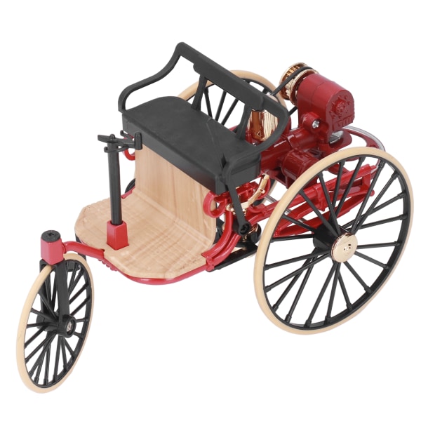 1:12 skala Klassisk trehjulssykkel modell ornamenter høy simulering retro legering bil modell dekorasjon for hjem rød