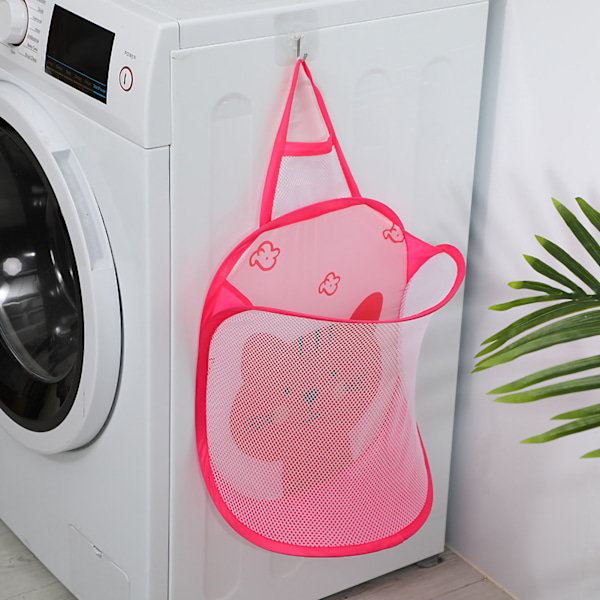 Sammenleggbar klesvaskpose Foldbar kleskurv Stor klesvaskkurv Mesh veggmontert for bad med krok Rosa katt