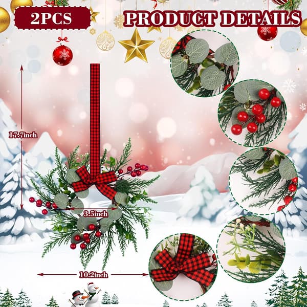 2 st julkransar, 25 cm Mini kransar för köksskåp, julkrans för dörr, liten julkrans