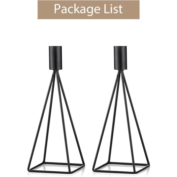 Svart-set med 2 svart metall geometriska kandelaber ljushållare, ljushållare i olika storlekar, vintage bröllopsbord dekoration ljushållare（2）
