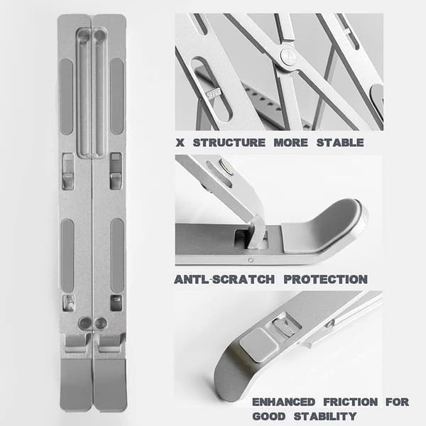 Bærbar PC-stativ, sammenleggbar laptopholder i aluminiumslegering, 6-trinns justering