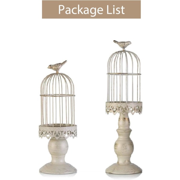 Valkoinen S+L Vintage lintuhäkkikynttilänjalka, hääpöydän koristekynttilänjalat, takorauta veistetyt kynttilänjalkakoristeet