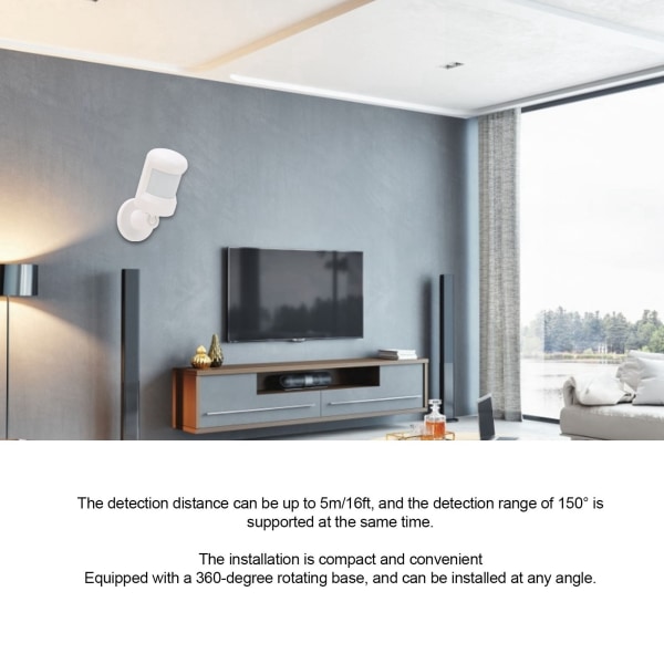 Intelligent Infrarød Bevægelsessensor 150° Detektion med 360° Roterende Base til ZigBee3.0 til TUYA